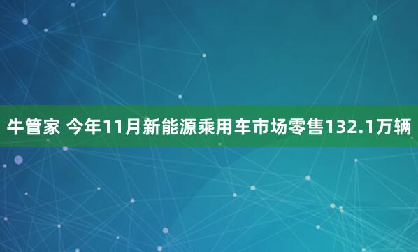 牛管家 今年11月新能源乘用车市场零售132.1万辆